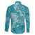 Teal Polynesia Hammerhead Shark Tattoo With Plumeria Lei Family Matching Short Sleeve Bodycon Dress and Hawaiian Shirt