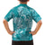 Teal Polynesia Hammerhead Shark Tattoo With Plumeria Lei Family Matching Tank Maxi Dress and Hawaiian Shirt