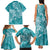 Teal Polynesia Hammerhead Shark Tattoo With Plumeria Lei Family Matching Tank Maxi Dress and Hawaiian Shirt