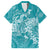 Teal Polynesia Hammerhead Shark Tattoo With Plumeria Lei Family Matching Tank Maxi Dress and Hawaiian Shirt