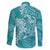 Teal Polynesia Hammerhead Shark Tattoo With Plumeria Lei Family Matching Tank Maxi Dress and Hawaiian Shirt