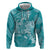 Teal Polynesia Hammerhead Shark Tattoo With Plumeria Lei Hoodie