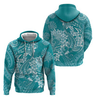 Teal Polynesia Hammerhead Shark Tattoo With Plumeria Lei Hoodie