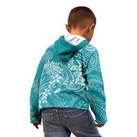 Teal Polynesia Hammerhead Shark Tattoo With Plumeria Lei Kid Hoodie