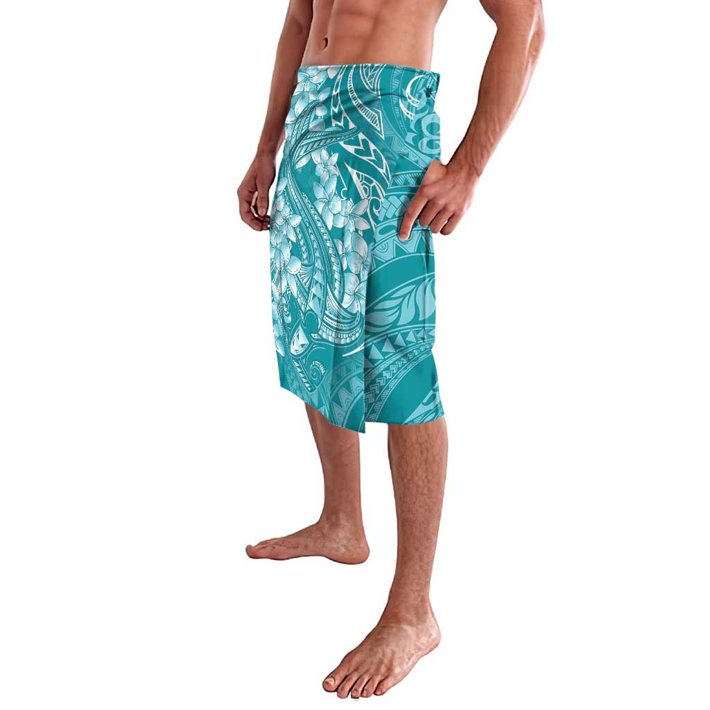 Teal Polynesia Hammerhead Shark Tattoo With Plumeria Lei Lavalava