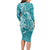 Teal Polynesia Hammerhead Shark Tattoo With Plumeria Lei Long Sleeve Bodycon Dress