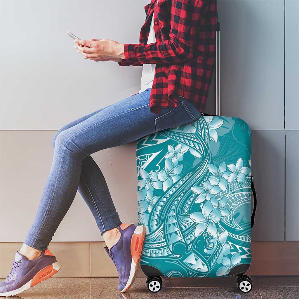 Teal Polynesia Hammerhead Shark Tattoo With Plumeria Lei Luggage Cover