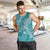 Teal Polynesia Hammerhead Shark Tattoo With Plumeria Lei Men Tank Top