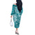 Teal Polynesia Hammerhead Shark Tattoo With Plumeria Lei Off The Shoulder Long Sleeve Dress