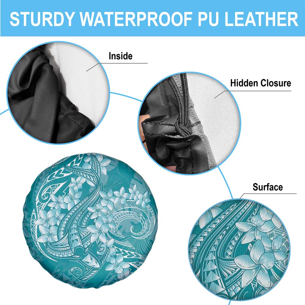 Teal Polynesia Hammerhead Shark Tattoo With Plumeria Lei Spare Tire Cover