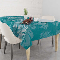 Teal Polynesia Hammerhead Shark Tattoo With Plumeria Lei Tablecloth