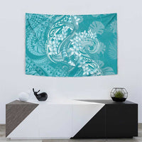 Teal Polynesia Hammerhead Shark Tattoo With Plumeria Lei Tapestry