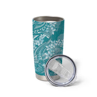 Teal Polynesia Hammerhead Shark Tattoo With Plumeria Lei Tumbler Cup