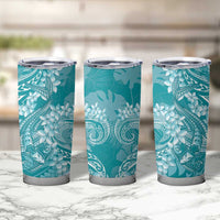Teal Polynesia Hammerhead Shark Tattoo With Plumeria Lei Tumbler Cup