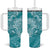 Teal Polynesia Hammerhead Shark Tattoo With Plumeria Lei Tumbler With Handle