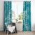 Teal Polynesia Hammerhead Shark Tattoo With Plumeria Lei Window Curtain