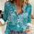 Teal Polynesia Hammerhead Shark Tattoo With Plumeria Lei Women Casual Shirt