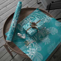 Teal Polynesia Hammerhead Shark Tattoo With Plumeria Lei Wrapping Paper - Polynesian Pride