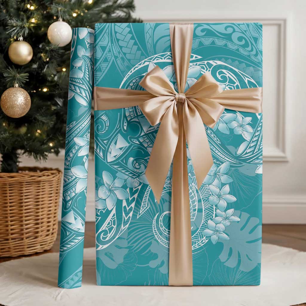 Teal Polynesia Hammerhead Shark Tattoo With Plumeria Lei Wrapping Paper - Polynesian Pride