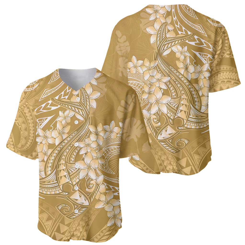 Yellow Polynesia Hammerhead Shark Tattoo With Plumeria Lei Baseball Jersey