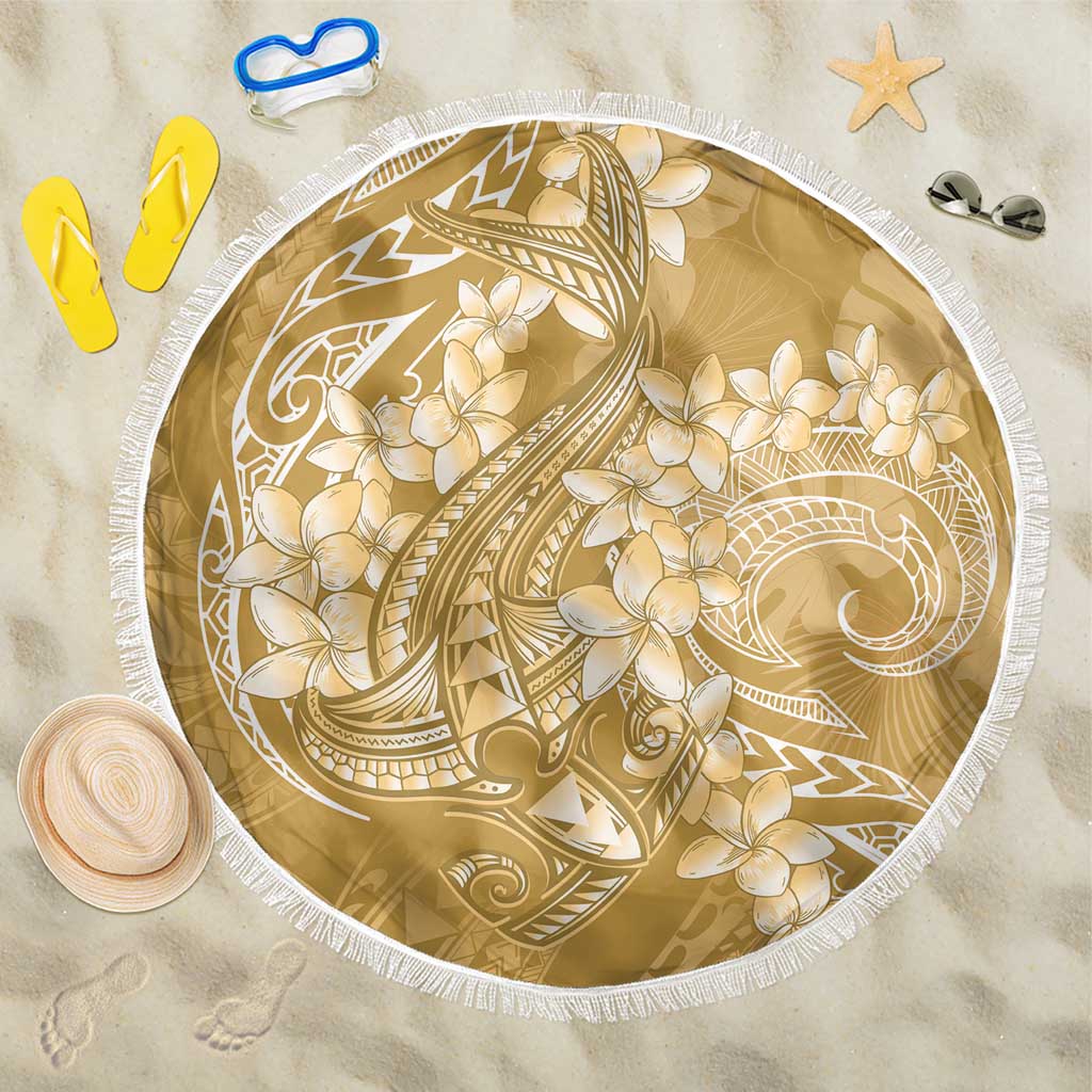 Yellow Polynesia Hammerhead Shark Tattoo With Plumeria Lei Beach Blanket