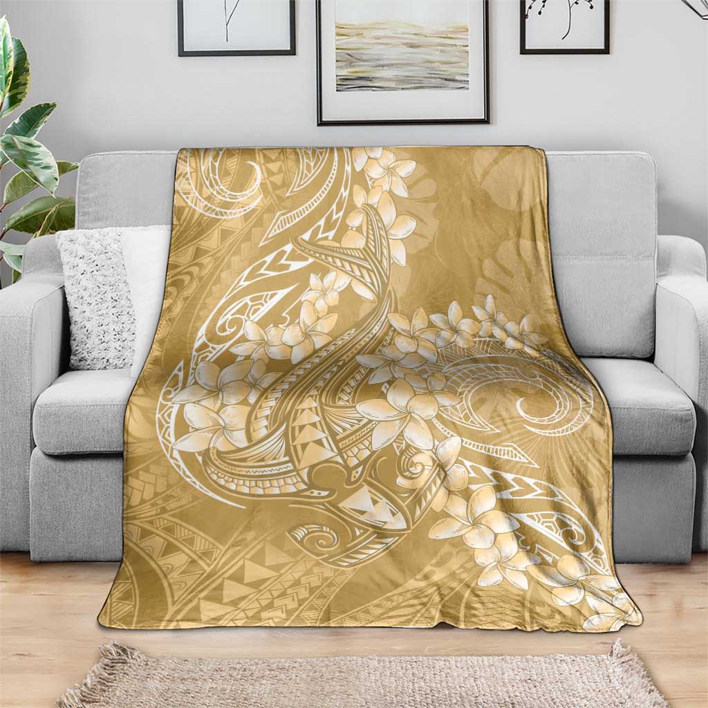 Yellow Polynesia Hammerhead Shark Tattoo With Plumeria Lei Blanket