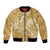 Yellow Polynesia Hammerhead Shark Tattoo With Plumeria Lei Bomber Jacket