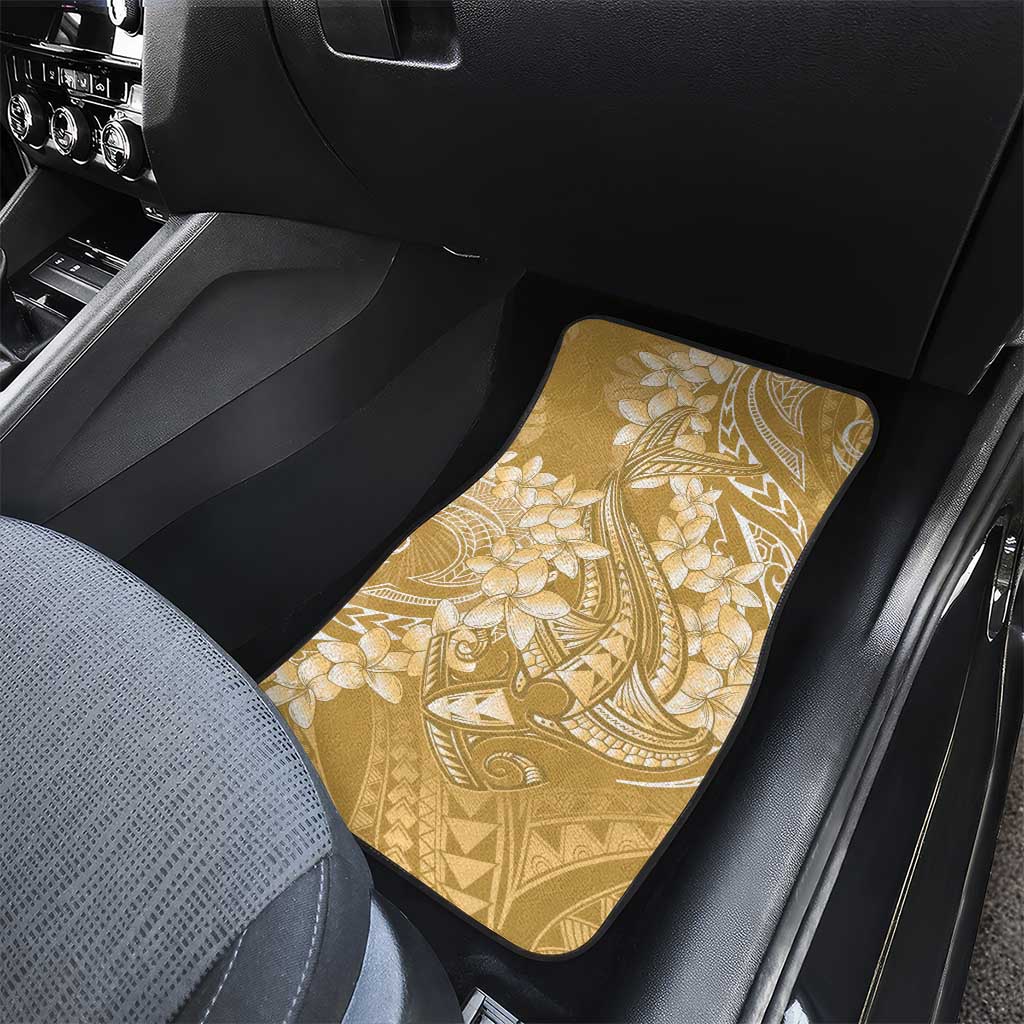 Yellow Polynesia Hammerhead Shark Tattoo With Plumeria Lei Car Mats
