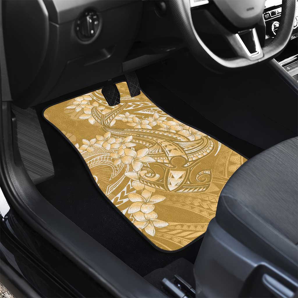 Yellow Polynesia Hammerhead Shark Tattoo With Plumeria Lei Car Mats