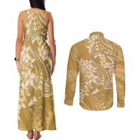 Yellow Polynesia Hammerhead Shark Tattoo With Plumeria Lei Couples Matching Tank Maxi Dress and Long Sleeve Button Shirt LT14 - Polynesian Pride