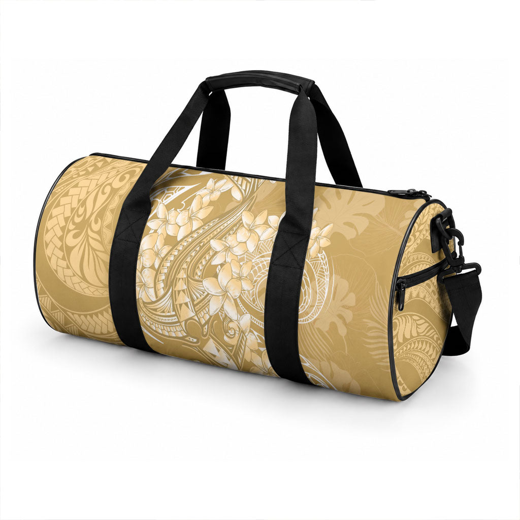 Yellow Polynesia Hammerhead Shark Tattoo With Plumeria Lei Duffle Bag LT14 - Polynesian Pride