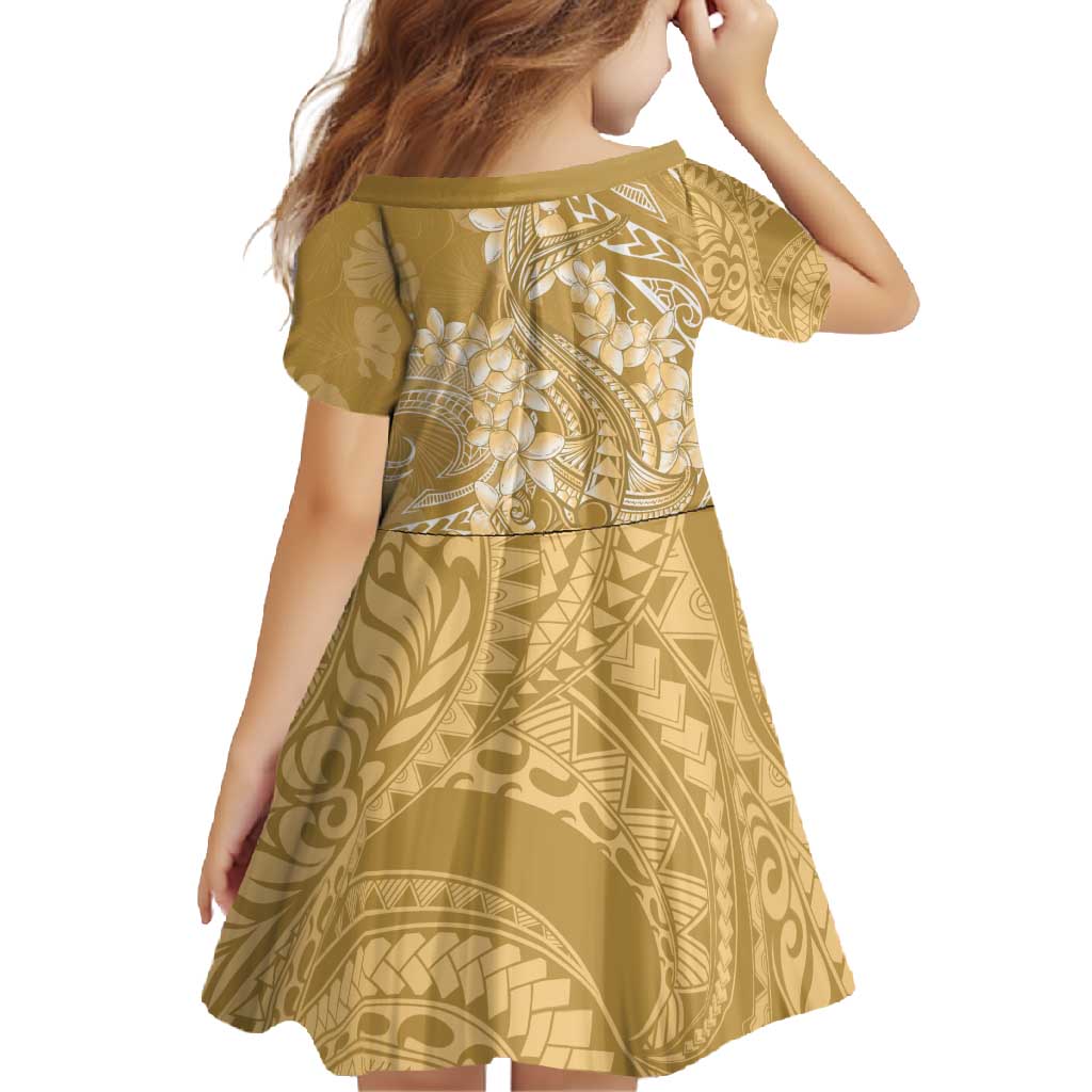 Yellow Polynesia Hammerhead Shark Tattoo With Plumeria Lei Family Matching Long Sleeve Bodycon Dress and Hawaiian Shirt