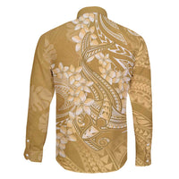 Yellow Polynesia Hammerhead Shark Tattoo With Plumeria Lei Family Matching Long Sleeve Bodycon Dress and Hawaiian Shirt