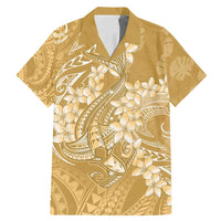 Yellow Polynesia Hammerhead Shark Tattoo With Plumeria Lei Family Matching Mermaid Dress and Hawaiian Shirt