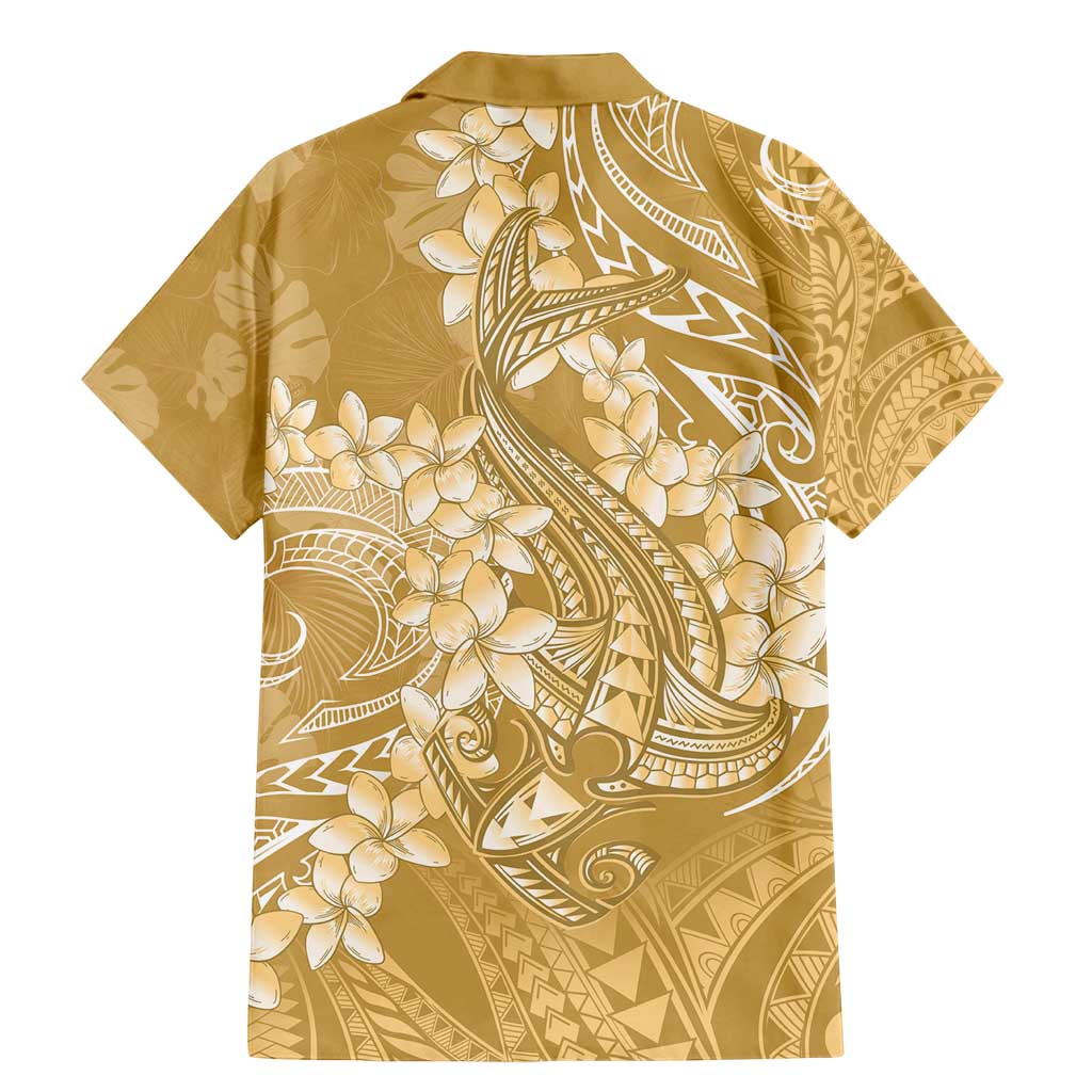 Yellow Polynesia Hammerhead Shark Tattoo With Plumeria Lei Family Matching Mermaid Dress and Hawaiian Shirt