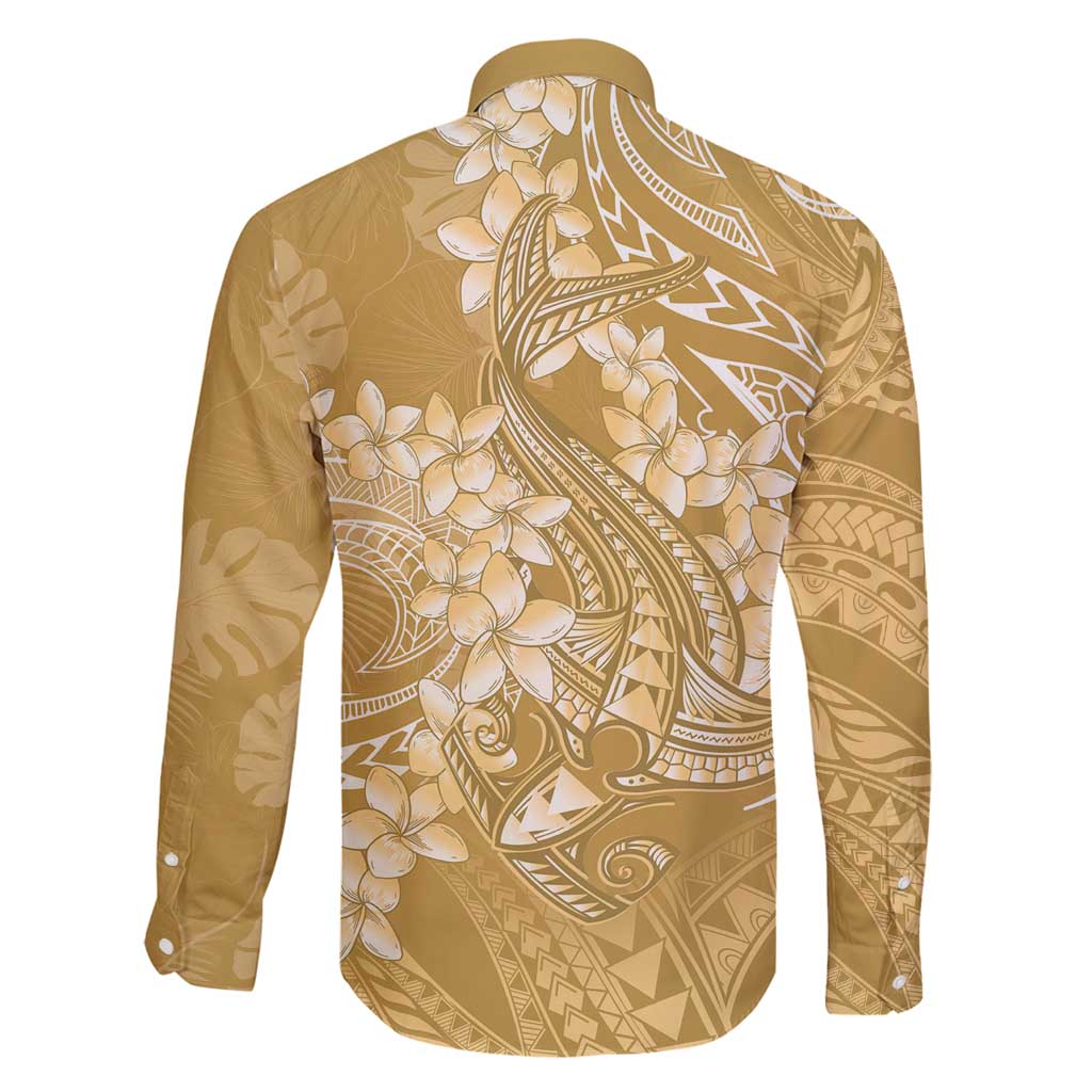 Yellow Polynesia Hammerhead Shark Tattoo With Plumeria Lei Family Matching Mermaid Dress and Hawaiian Shirt