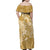 Yellow Polynesia Hammerhead Shark Tattoo With Plumeria Lei Family Matching Off Shoulder Maxi Dress and Hawaiian Shirt