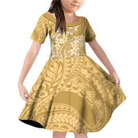 Yellow Polynesia Hammerhead Shark Tattoo With Plumeria Lei Family Matching Off Shoulder Short Dress and Hawaiian Shirt