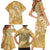 Yellow Polynesia Hammerhead Shark Tattoo With Plumeria Lei Family Matching Short Sleeve Bodycon Dress and Hawaiian Shirt