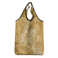 Yellow Polynesia Hammerhead Shark Tattoo With Plumeria Lei Grocery Bag