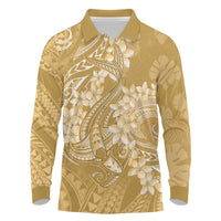Yellow Polynesia Hammerhead Shark Tattoo With Plumeria Lei Long Sleeve Polo Shirt LT14 Yellow - Polynesian Pride