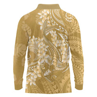 Yellow Polynesia Hammerhead Shark Tattoo With Plumeria Lei Long Sleeve Polo Shirt LT14 - Polynesian Pride