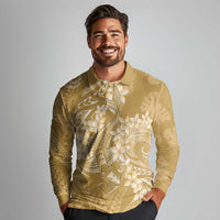 Yellow Polynesia Hammerhead Shark Tattoo With Plumeria Lei Long Sleeve Polo Shirt LT14 - Polynesian Pride