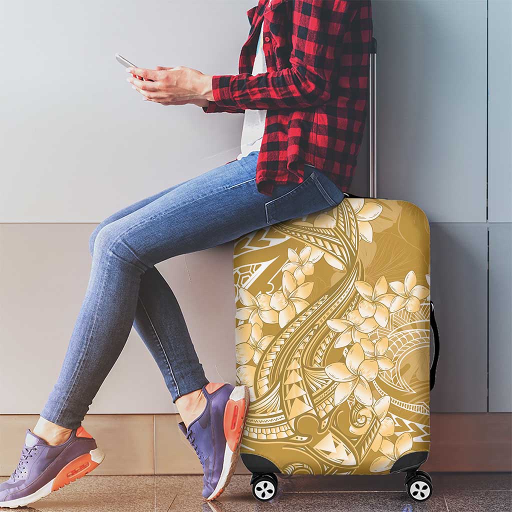 Yellow Polynesia Hammerhead Shark Tattoo With Plumeria Lei Luggage Cover