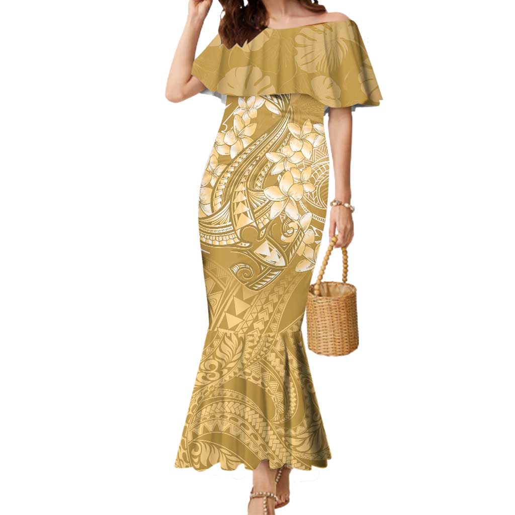 Yellow Polynesia Hammerhead Shark Tattoo With Plumeria Lei Mermaid Dress