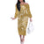 Yellow Polynesia Hammerhead Shark Tattoo With Plumeria Lei Off The Shoulder Long Sleeve Dress