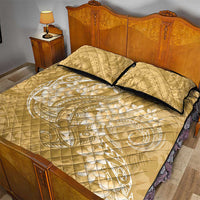 Yellow Polynesia Hammerhead Shark Tattoo With Plumeria Lei Quilt Bed Set