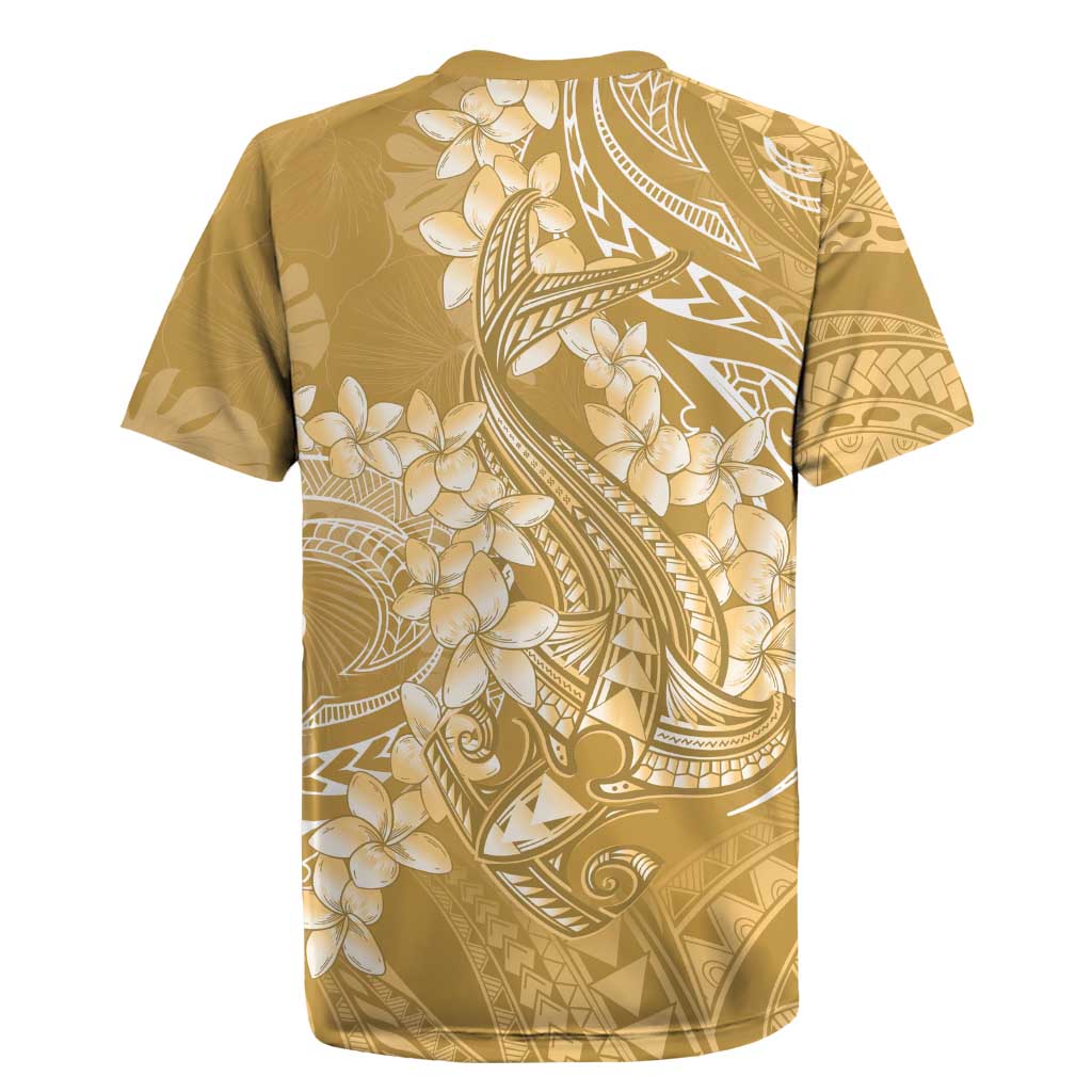 Yellow Polynesia Hammerhead Shark Tattoo With Plumeria Lei Rugby Jersey