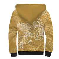 Yellow Polynesia Hammerhead Shark Tattoo With Plumeria Lei Sherpa Hoodie