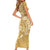 Yellow Polynesia Hammerhead Shark Tattoo With Plumeria Lei Short Sleeve Bodycon Dress